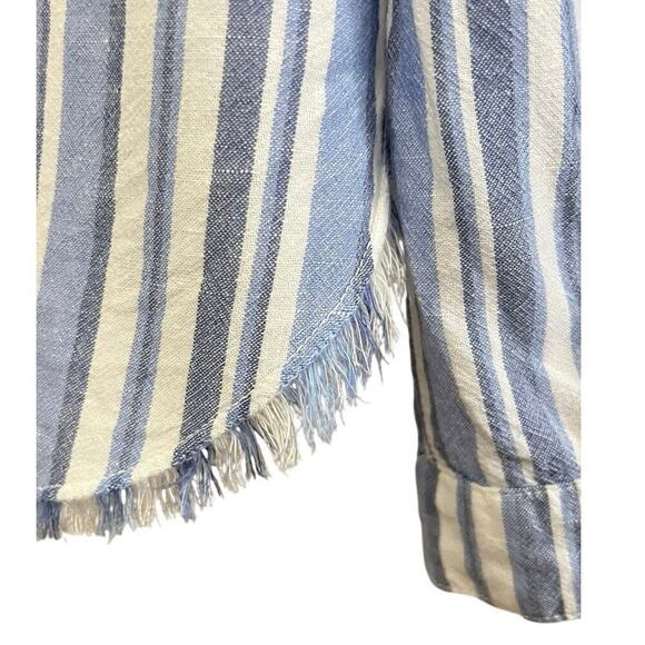 Bella Dahl Linen Blend Fringe Shirt Button Up Women’s Sz M Blue White Stripes - Picture 5 of 9